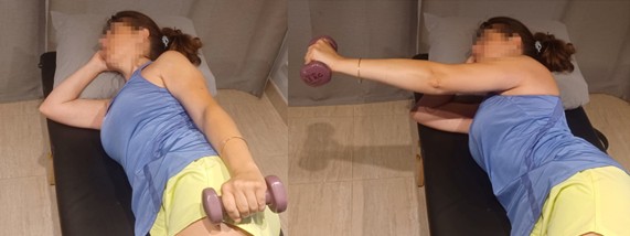 Ejercicio de Flexión anterior en decúbito lateral con pesa drjordijimenez